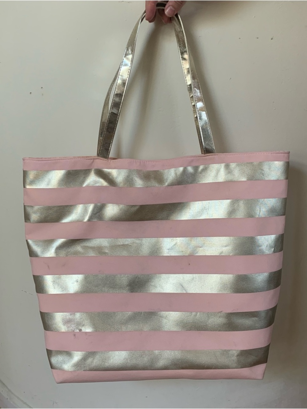 Vintage Y2K Pink and silver striped Macy's tote bag